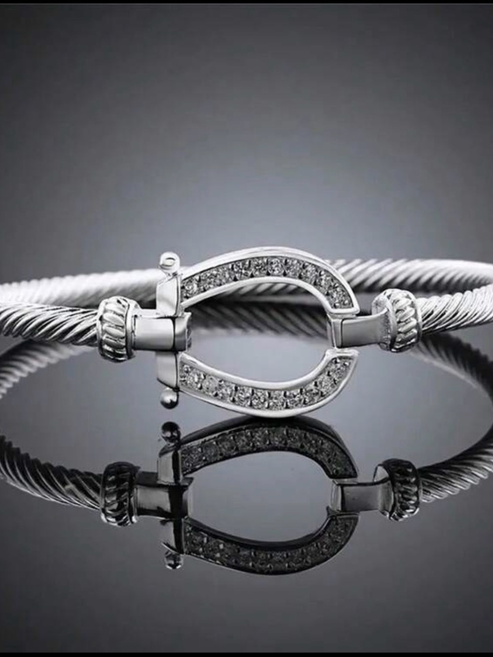 Silver Crystal Horseshoe Cable Bracelet
